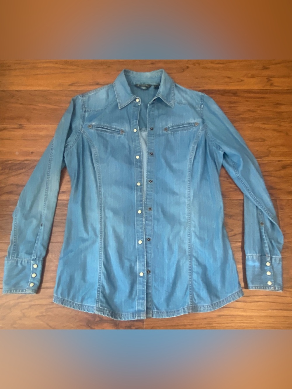 Eddie‎ Bauer Chambray Button-Down Shirt in Light Blue